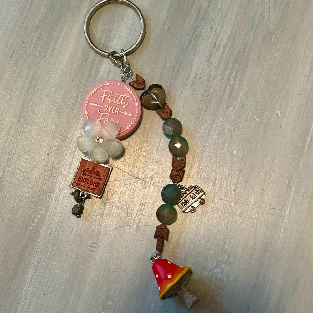 Explore Themed Key Holder Bag Charm Faith Over Fear Gypsie Adventure Awaits